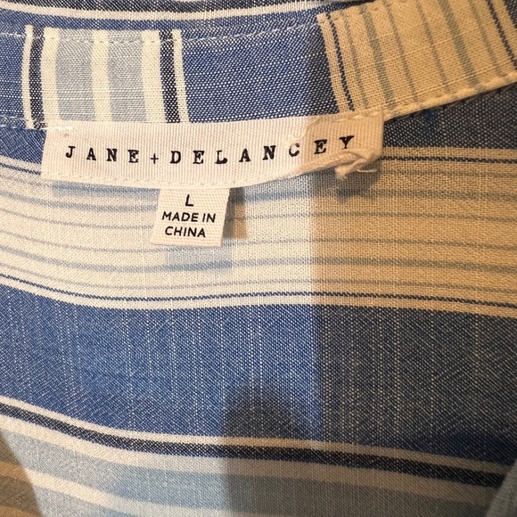 Jane & Delancey Striped Button Down Short Sleeve Rayon Shirt Lightweight Large - Picture 3 of 13